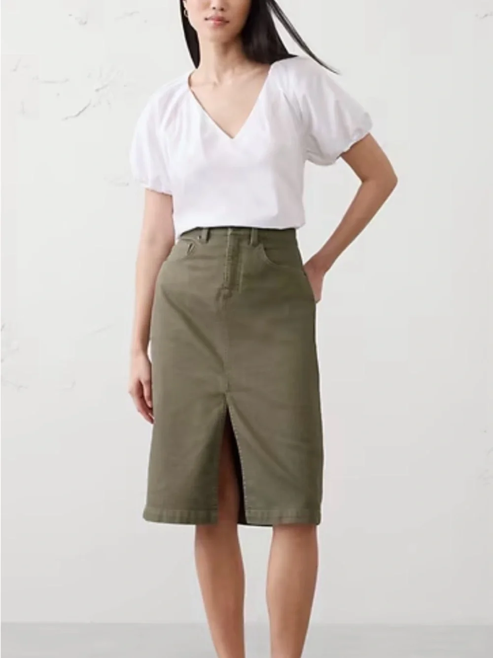 NEW! Banana Republic Olive Green High-Waist Pencil Skirt with Front Slit
